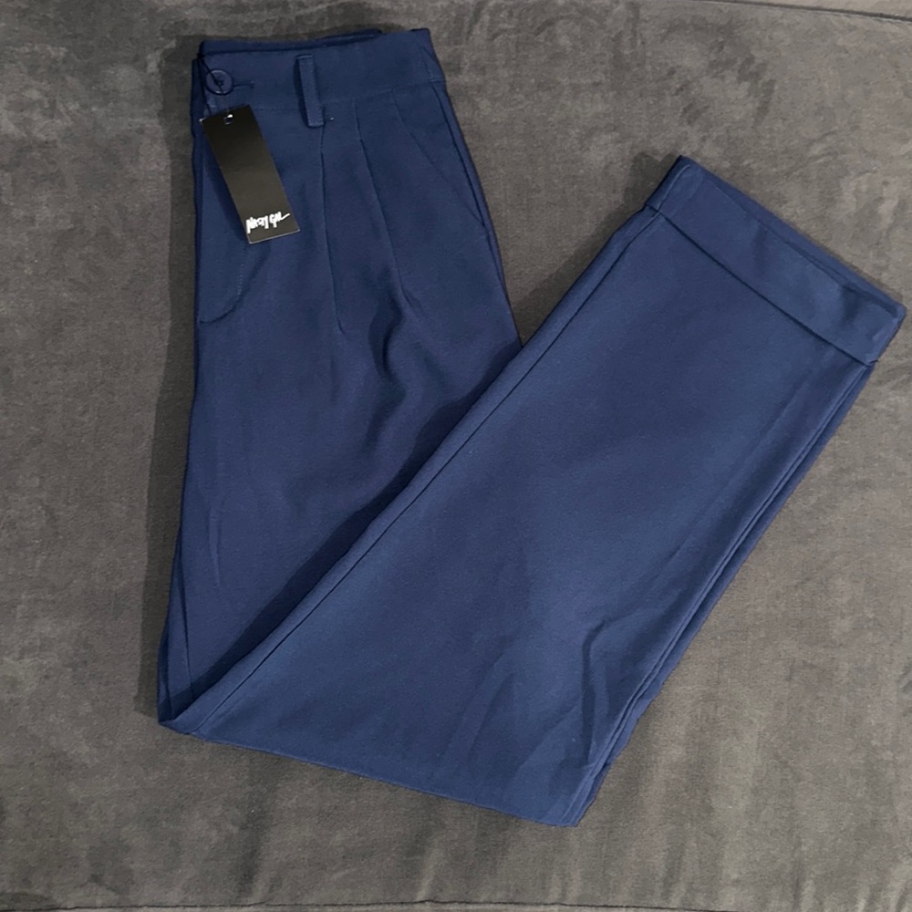 Nasty Gal Navy Color Tailored High Waisted Turn Up Hem Pants